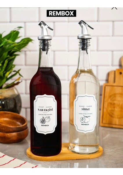 Ahşap Standlı 3'lü Gümüş Tıpalı Zeytinyağ Sirke ve Nar Ekşisi Seti 750