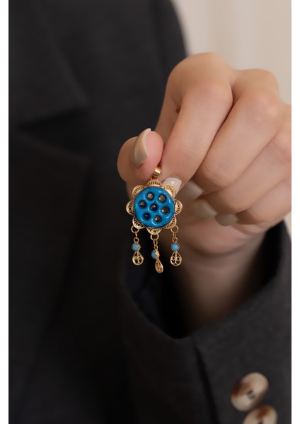 14 Ayar Altın Süryani Nazarlığı Yedi Gözlü Telkari Kolye Ucu