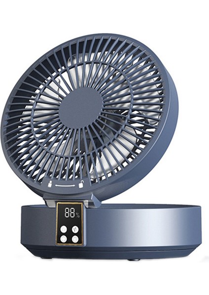 Uzaktan Kumandalı Kablosuz LED Işıklı Katlanabilir Elektrikli Duvara Monte Hava Soğutma Fanı Masaüstü Fan Mavi (Yurt Dışından)