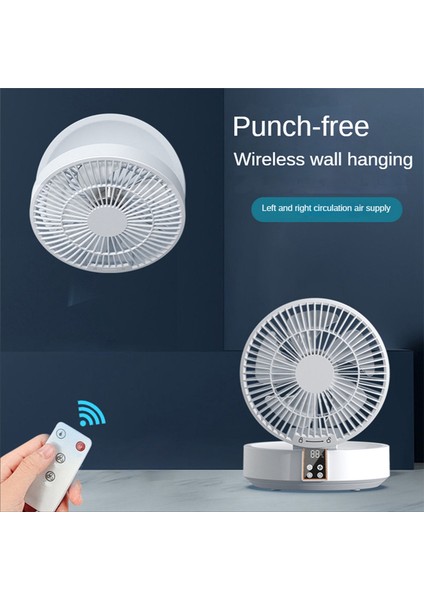Uzaktan Kumandalı Kablosuz LED Işıklı Katlanabilir Elektrikli Duvara Monte Hava Soğutma Fanı Masaüstü Fan Mavi (Yurt Dışından) fiyatları
