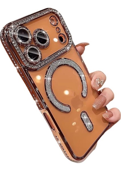 Apple iPhone 16E Kablosuz Şarjlı Manyetik E Simli Elmas Kenarlı Cep Telefonu Kılıfı ile Uyumludur (Yurt Dışından)