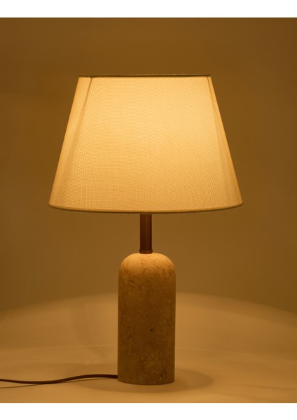 Luum Kumaş Şapkalı Traverten Abajur