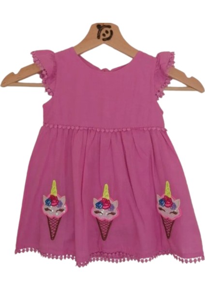 Kız Çocuk Elbise Pembe Baskılı