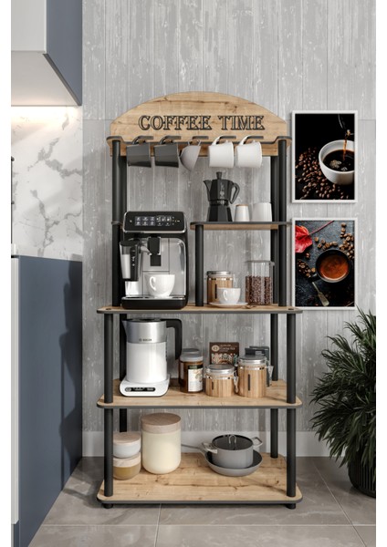 Dekoratif Masivo Kahve Köşesi Coffee Time 33 CM x 68 cm Dikdörtgen Çok Amaçlı Raf Safir Meşe fiyatları