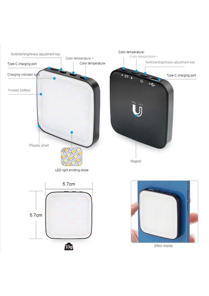 Mini Taşınabilir Cep Telefonu Dolgu Işığı Canlı Mini Manyetik Cep Lambası Selfie Güzellik Lambası Harici LED Işık (Yurt Dışından)