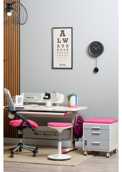 Vega Basic Çekmeceli Çalışma Masası, Kız Çocuk İçin Eğim ve Yükseklik Ayarlı Masa - 130x70 Cm, Ekru/Fuşya