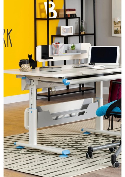 Liseli Ders Çalışma Masası Yükselik Ayarlı Masa + Sandalye - Ekru/Mavi - Vega Advanced