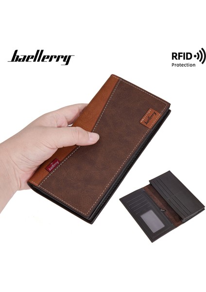 Yeni Erkek Uzun Cüzdan Baellerry Iş Retro Çoklu Kart Rfıd Cüzdan Ince Fermuarlı Bilet Klipsi (Yurt Dışından) modelleri