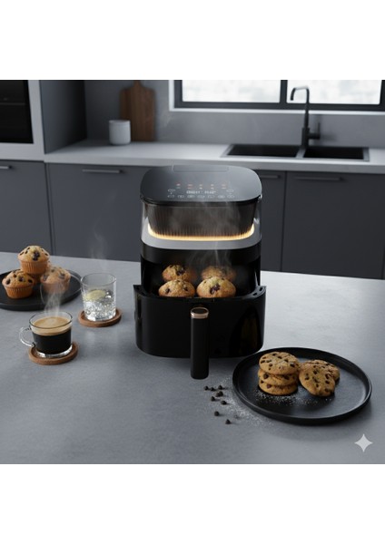 Robwell RX05 Yeni Nesil 5Lt Renkli Menü 10 Pişirme mod Ayarlı Akıllı Sesli Uyarı air Fryer fiyatları