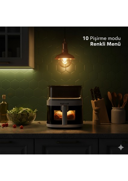 Robwell RX05 Yeni Nesil 5Lt Renkli Menü 10 Pişirme mod Ayarlı Akıllı Sesli Uyarı air Fryer modelleri