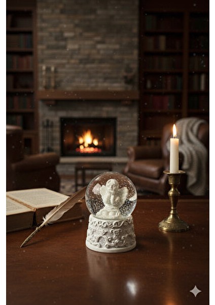 Ceymas Yılbaşı Temalı Mini Kar Küresi Melek Figürü ile Kırmızı