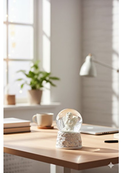 Ceymas Yılbaşı Temalı Mini Kar Küresi Melek Figürü ile Kırmızı