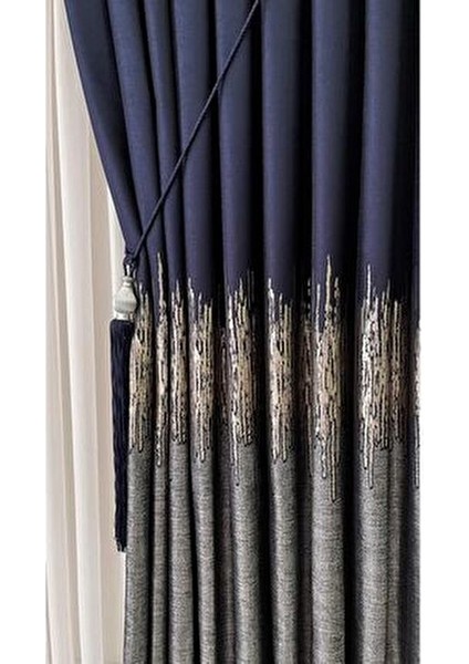 Lacivert Gri Desenli Tafta Fon Perde 260 cm Tek Kanat Özellikli indirimleri