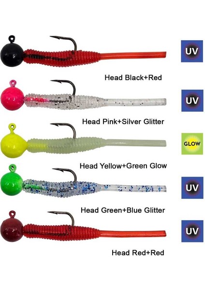 Hook Worm Jighead+Lrf Silikonu 2gr+4.5cm 5 Adet Head Black+Red fiyatları