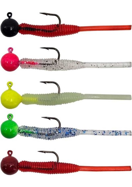 Hook Worm Jighead+Lrf Silikonu 2gr+4.5cm 5 Adet Head Green+Blue Glitter