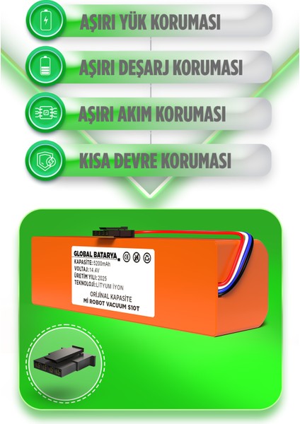 Xiaomi Mi Robot Vacuum S10T Uyumlu Akıllı Süpürge Bataryası 14.4V 5200MAH Pil (Orijinal Kapasite) fiyatları