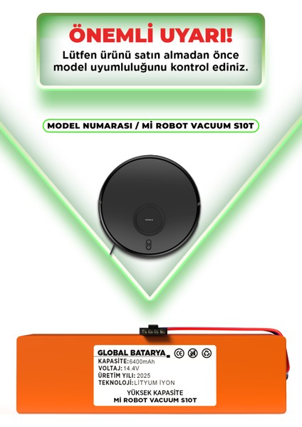 Xiaomi Mi Robot Vacuum S10T Uyumlu Akıllı Süpürge Bataryası 14.4V 6400MAH Pil (Yüksek Kapasite) indirimleri