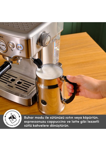 Coffee Art 1353 Süt Köpürtücülü 20 Bar Basınçlı Espresso, Latte Cappuccino Americano Makinesi
