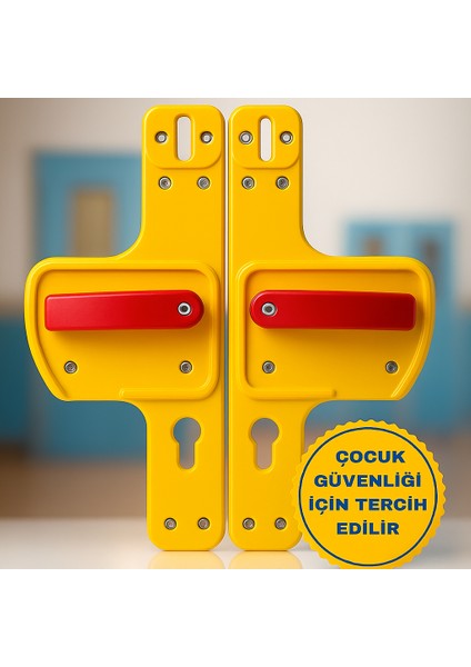 Bariyerli Kapı Kolu | Sarı -Kırmızı Renkli | Çocuk Güvenlikli | Okul ve Eğitim Alanlarına Uygun
