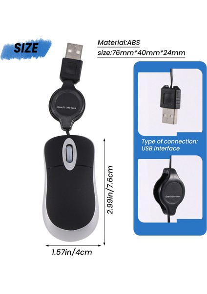 Mini USB Kablolu Fare Geri Çekilebilir Kablo Küçük Fare 1600 Dpı Optik Kompakt Seyahat Fareleri Windows 98 2000 Xp Vista ve (Siyah) (Yurt Dışından) fırsatları
