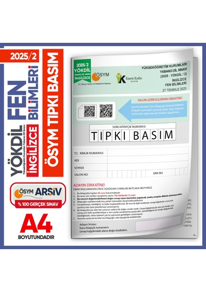 Informal Yayınları 2025/2 Yökdil Ingilizce Fen Bilimleri Ösym Çıkmış Soru Tıpkı Basım Deneme Kitapçığı Türkiye Geneli