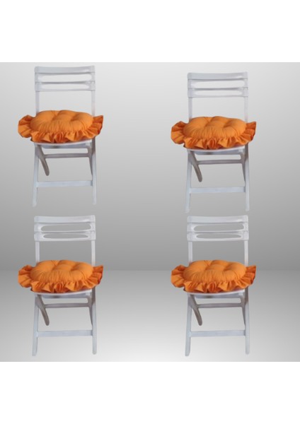Fırfırlı, Saçaklı Oval Sandalye Minderi 40X40 cm ( 4 Adet )