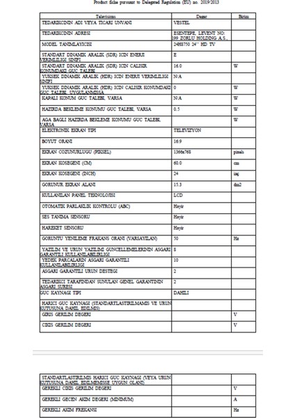 24H8750 24'' 60 Ekran Uydu Alıcılı HD Ready LED TV