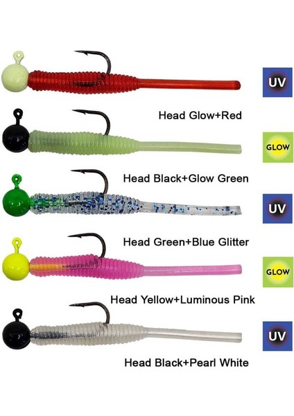 Hook Worm Jighead+Lrf Silikonu 1gr+4.5cm 5 Adet Head Green+Blue Glitter fiyatları