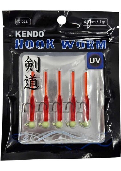 Hook Worm Jighead+Lrf Silikonu 1gr+4.5cm 5 Adet Head Black+Pearl White modelleri