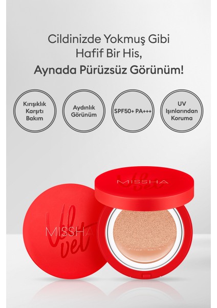 Kadife Mat Görünüm Sağlayan Cushion Fondöten 15g Velvet Finish Cushion Spf 50 No.21