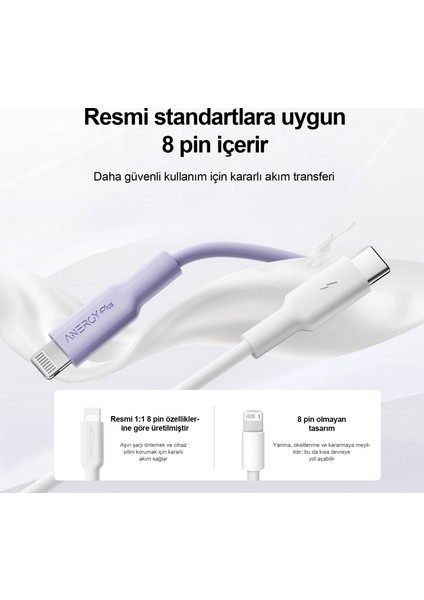 CTL27 Type-C’den Type-L’ye Şarj Kablosu 27W 1 Metre ,veri Aktarımı ve Şarj Kablosu, Tablet ve Telefon Android Usb-C, Esnek, Mor fiyatları