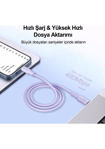CTL27 Type-C’den Type-L’ye Şarj Kablosu 27W 1 Metre ,veri Aktarımı ve Şarj Kablosu, Tablet ve Telefon Android Usb-C, Esnek, Mor fırsatları