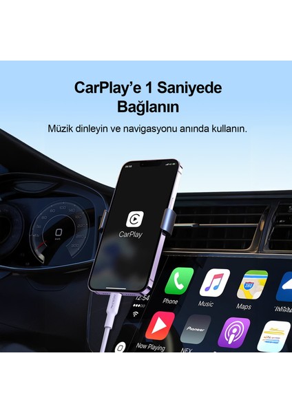 CTL27 Type-C’den Type-L’ye Şarj Kablosu 27W 1 Metre ,veri Aktarımı ve Şarj Kablosu, Tablet ve Telefon Android Usb-C, Esnek, Mor