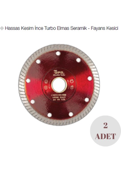 2391 Hassas Kesim Ince Turbo Elmas Seramik - Fayans Kesici 115 x 1,2 mm - 2 Adet