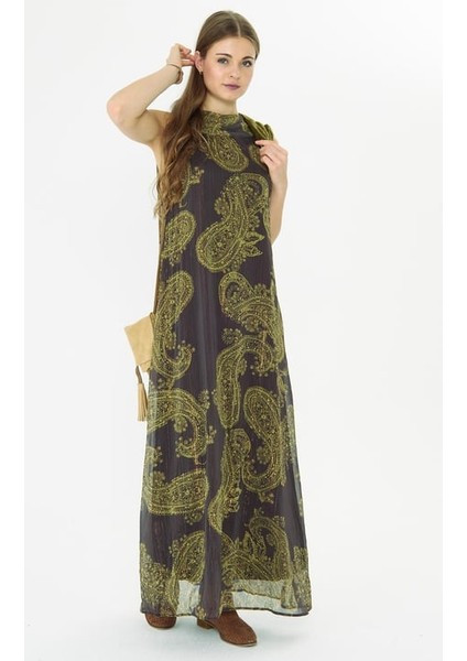 Paisley Baskılı Şifon Elbise