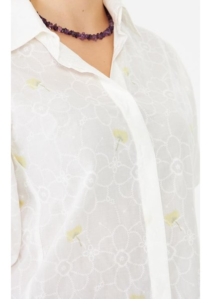 Kısa Karpuz Kollu Gömlek Beyaz Baskılı modelleri