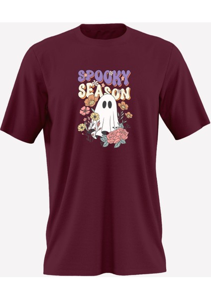 Spooky Season Baskılı Cadılar Bayramı (Halloween) Temalı Beyaz Çocuk Tişörtü – %100 Pamuk fiyatları