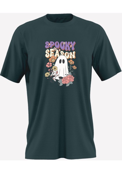 Spooky Season Baskılı Cadılar Bayramı (Halloween) Temalı Beyaz Çocuk Tişörtü – %100 Pamuk fırsatları