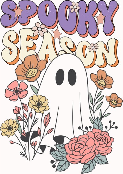 Spooky Season Baskılı Cadılar Bayramı (Halloween) Temalı Beyaz Çocuk Tişörtü – %100 Pamuk indirimleri