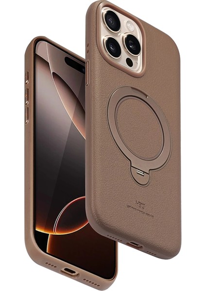 iPhone 14 Pro Max Vapor Deri Magsafe Standlı Kılıf - Gold