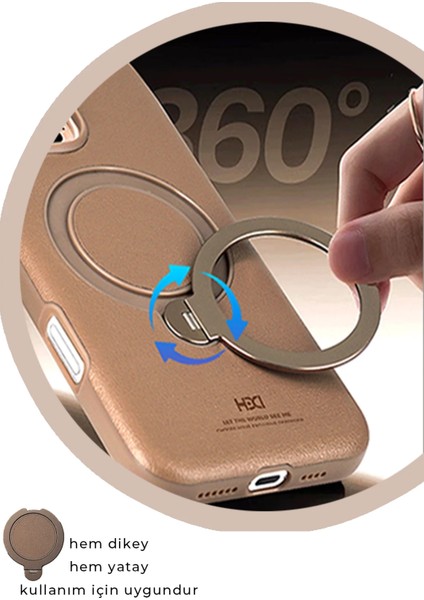 iPhone 15 Pro Max Vapor Deri Magsafe Standlı Kılıf - Gold fırsatları