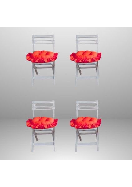 Fırfırlı, Saçaklı Oval Sandalye Minderi 40X40 cm ( 4 Adet )