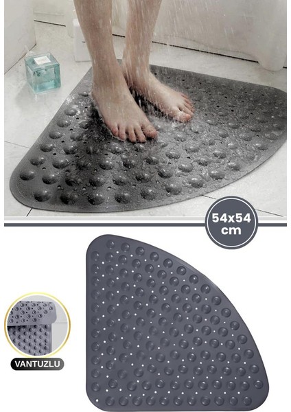 Vantuzlu Banyo Duş Kaydırmaz Paspası Üçgen, Küvet Içi Banyo Zemini Kaydırmaz Masaj Halı (54X54CM)
