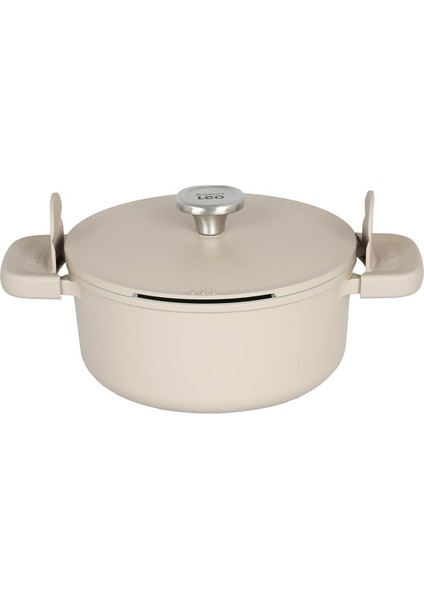 Leo Phantom Kapakli Yapişmaz Tencere 24 cm Latte