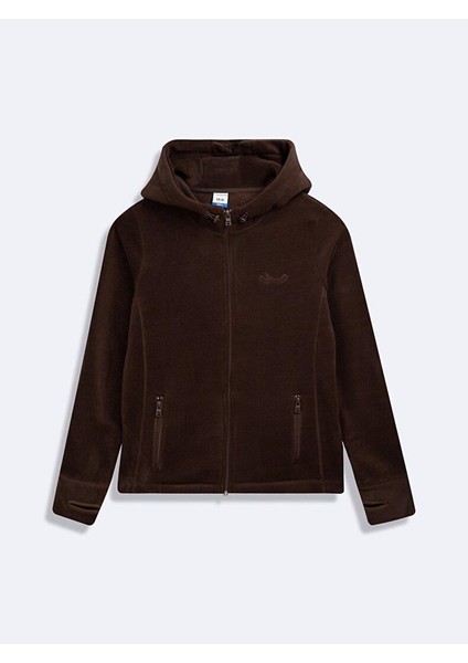 Ltb Berinta Fermuarlı Regular Kapüşonlu Polar Düz Fit Kahverengi Hırka