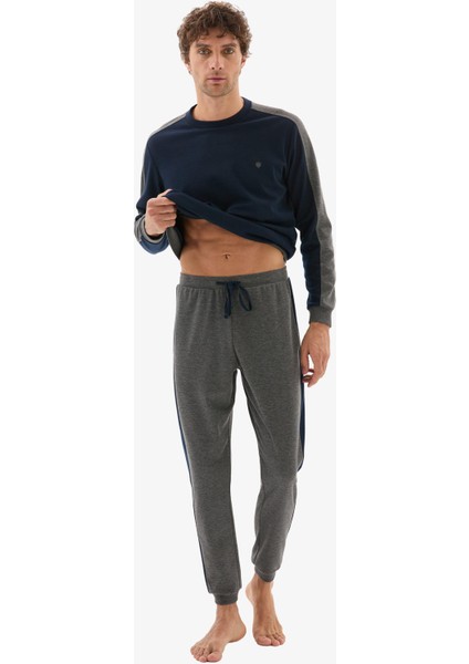 Erkek Lacivert Pijama Takımı – Uzun Kollu, Yuvarlak Yaka, Lastikli Paça C2T0N804 indirimleri