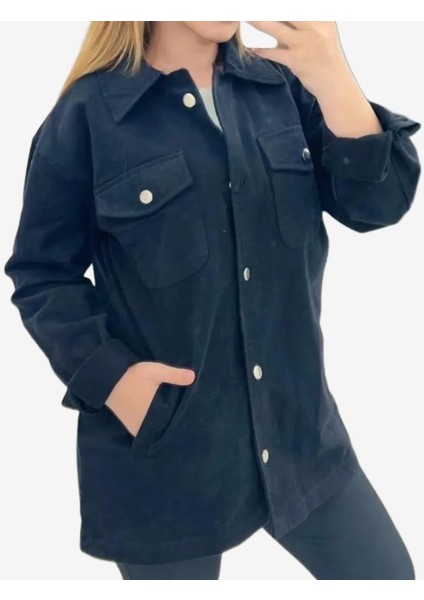 Kadın Gabardin Gömlek Yaka Ceket