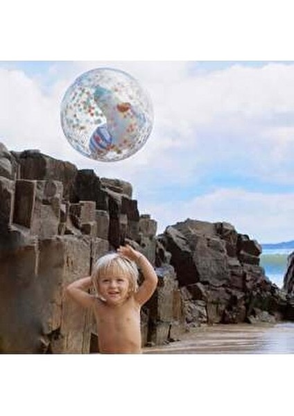 3D Şişme Plaj Topu Mavi Çizgili Parıltılı Tasarım 1 Parça 3 Yaş ve Üzeri İçin indirimleri