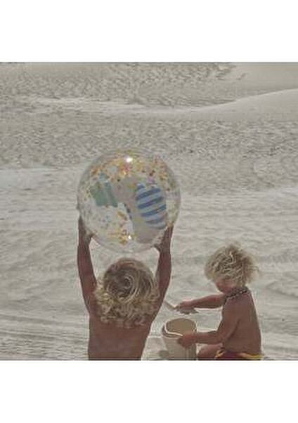 3D Şişme Plaj Topu Mavi Çizgili Parıltılı Tasarım 1 Parça 3 Yaş ve Üzeri İçin