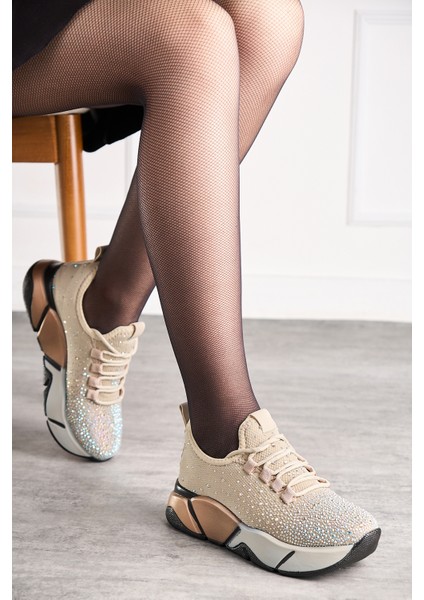 Günlük Kadın Spor Ayakkabı Taşlı Bağcıklı Hafif Kalın Yüksek Renkli Taban Yürüyüş Sneaker 403 fiyatları